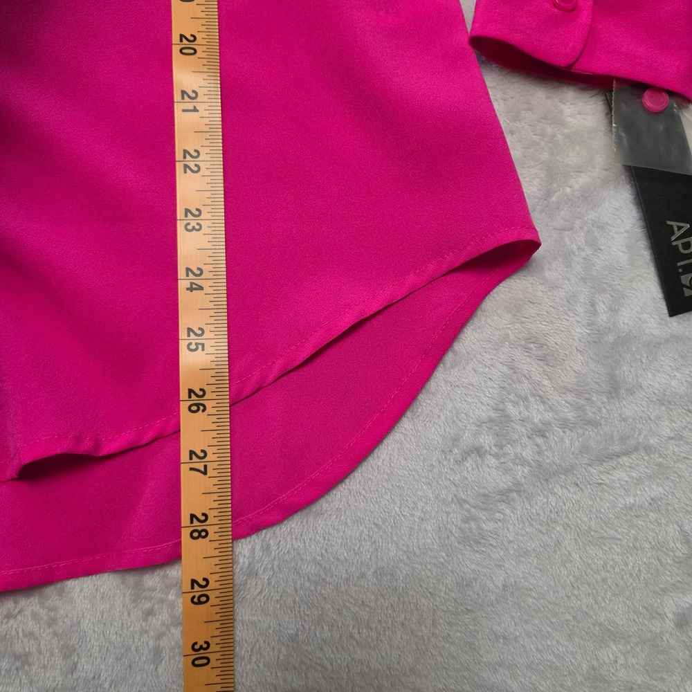 Hot Pink Long Sleeve Button Down Blouse Shirt Med Office Siren Barbiecore NEW - Picture 4 of 7